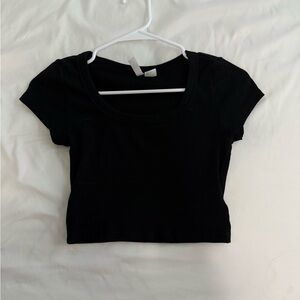 H&M Black Fitted Cap Sleeve Crop Top